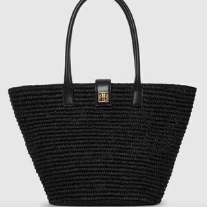 ❤️ NEW ANINE BING LOU RAFFIA AND LEATHER MONOGRAM STRAW SEAGRASS LARGE TOTE BAG